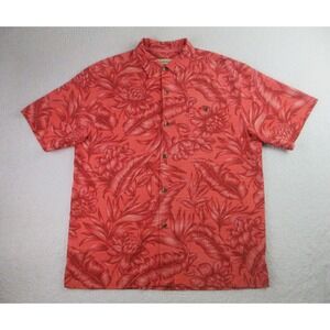 Tommy Bahama Silk Shirt Mens L Original Fit Red Floral AOP Short Sleeve Hawaiian